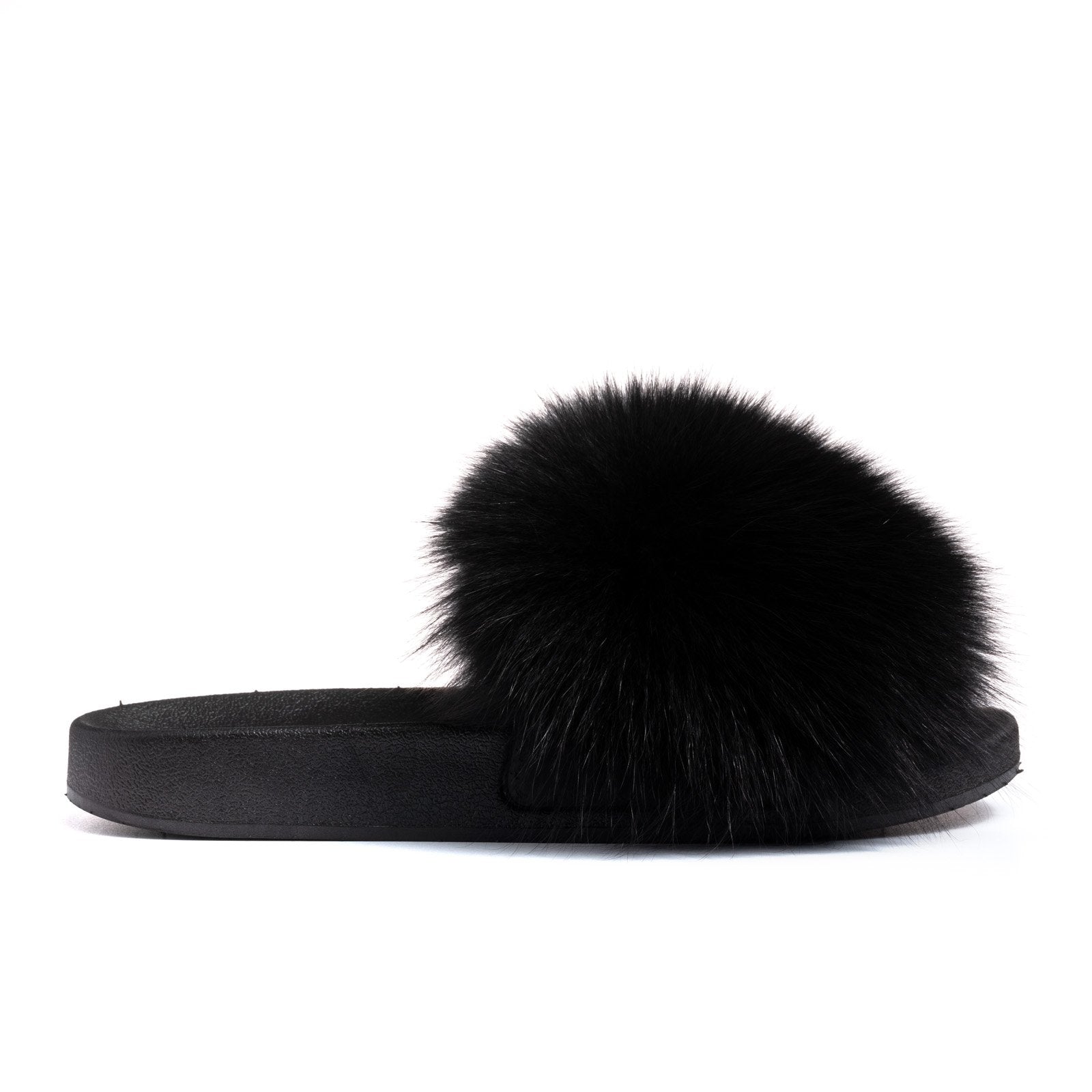 Black and White Fox Fur Slides - Made of 100% Real Fur